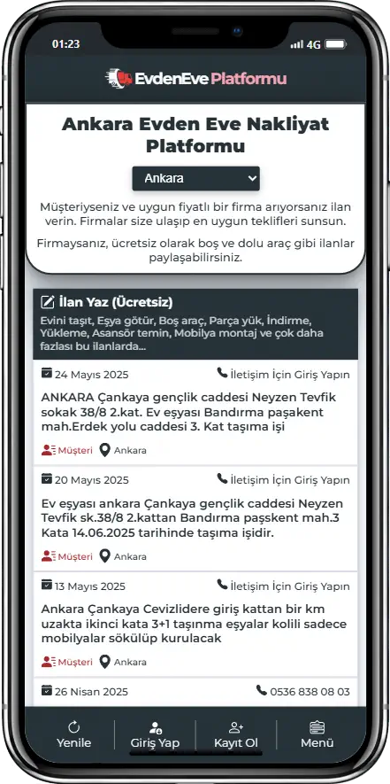 Evden Eve Platformu Mobil Uygulaması